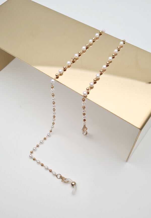 ŁAŃCUSZEK DO OKULARÓW- BIŻUTERIA DO OKULARÓW Biało-złote perełki