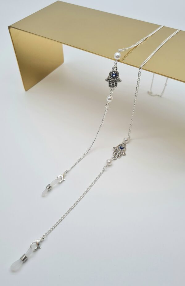 ŁAŃCUSZEK DO OKULARÓW- BIŻUTERIA DO OKULARÓW Srebrna Ręka Fatimy